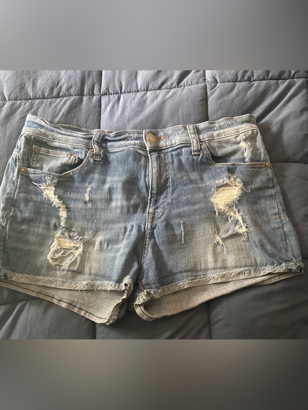 Express Distressed Blue Denim Jean Shorts